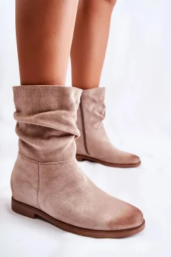 Damskie Zamszowe Wysokie Botki Beżowe Venis