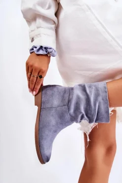 Damskie Zamszowe Wysokie Botki Niebieskie Venis