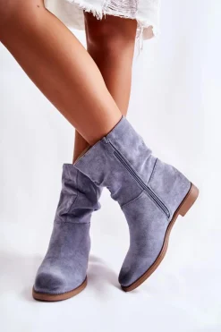 Damskie Zamszowe Wysokie Botki Niebieskie Venis