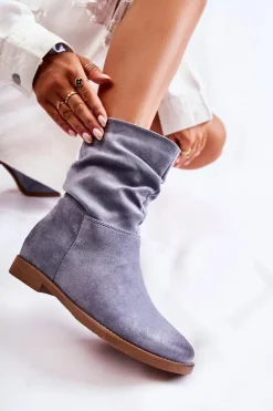 Damskie Zamszowe Wysokie Botki Niebieskie Venis