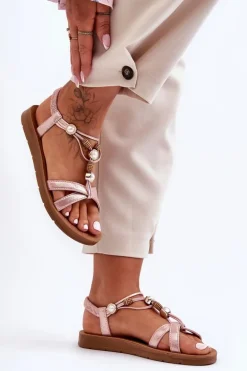 Damskie Zdobione Błyszczące Sandały Różowe Midol