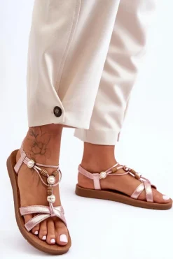 Damskie Zdobione Błyszczące Sandały Różowe Midol