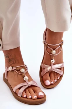 Damskie Zdobione Błyszczące Sandały Różowe Midol