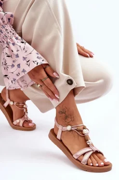 Damskie Zdobione Błyszczące Sandały Różowe Midol