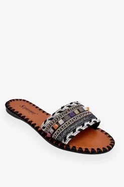 Damskie Zdobione Klapki Czarne Bellisa