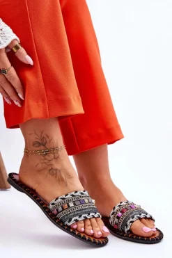 Damskie Zdobione Klapki Czarne Bellisa