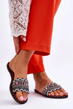 Damskie Zdobione Klapki Czarne Bellisa