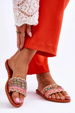 Damskie Zdobione Klapki Pomarańczowe Bellisa