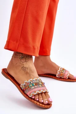 Damskie Zdobione Klapki Pomarańczowe Bellisa