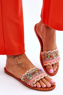 Damskie Zdobione Klapki Pomarańczowe Bellisa