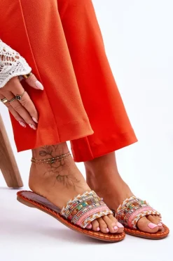 Damskie Zdobione Klapki Pomarańczowe Bellisa