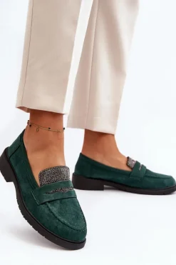 Damskie Zdobione Mokasyny Ciemnozielone Dananei
