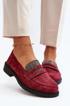 Damskie Zdobione Mokasyny Bordowe Dananei