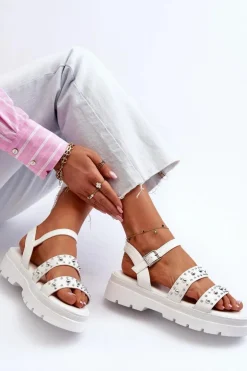 Damskie Zdobione Sandały Eko Skóra Białe Arcida
