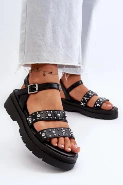 Damskie Zdobione Sandały Eko Skóra Czarne Arcida