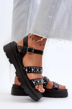 Damskie Zdobione Sandały Eko Skóra Czarne Arcida