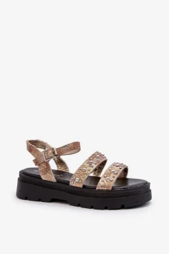 Damskie Zdobione Sandały Eko Skóra Złoto-Beżowe Arcida