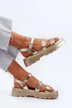 Damskie Zdobione Sandały Eko Skóra Złote Arcida