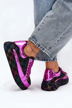 Damskie Zdobione Sneakersy Na Platformie GOE NN2N4006 Czarne