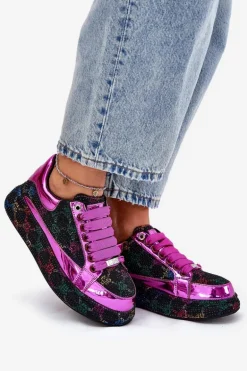 Damskie Zdobione Sneakersy Na Platformie GOE NN2N4006 Czarne