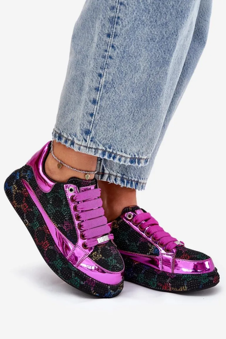 Damskie Zdobione Sneakersy Na Platformie GOE NN2N4006 Czarne