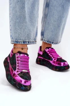 Damskie Zdobione Sneakersy Na Platformie GOE NN2N4006 Czarne