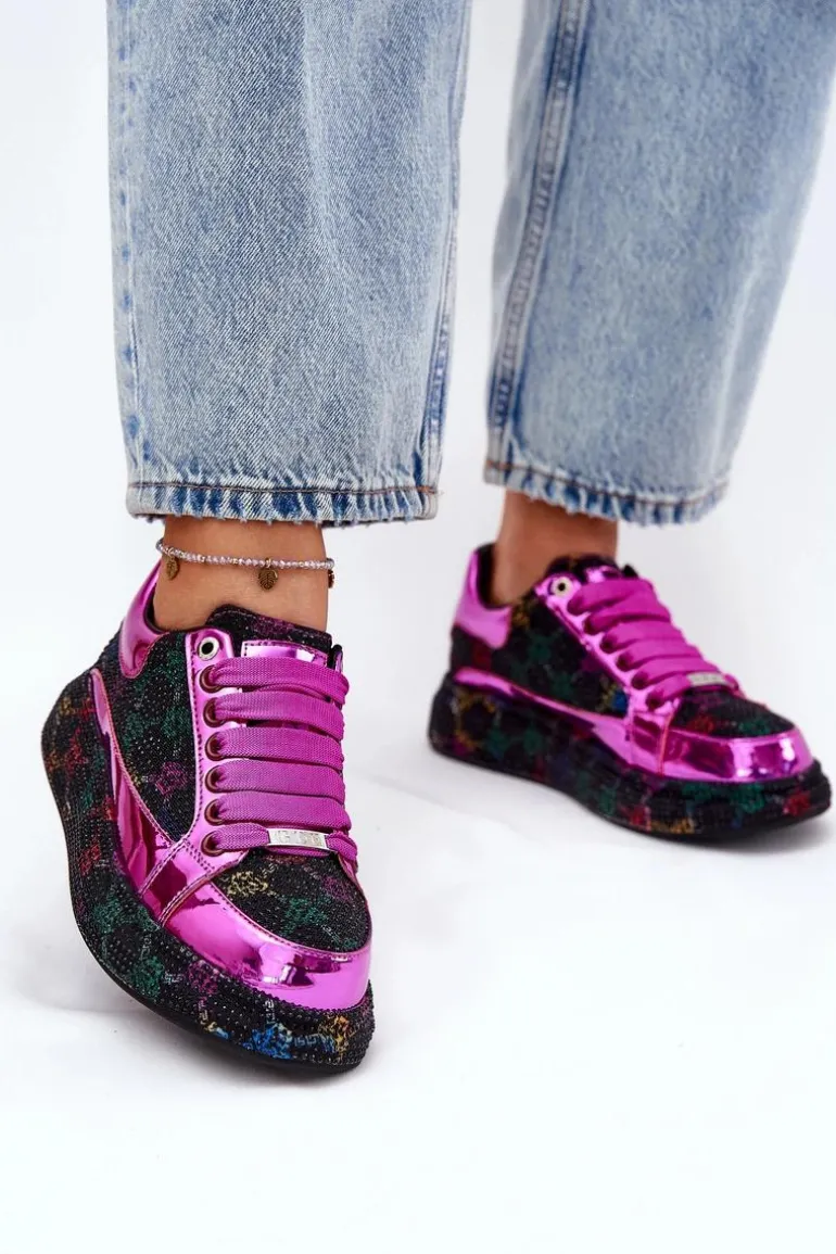 Damskie Zdobione Sneakersy Na Platformie GOE NN2N4006 Czarne