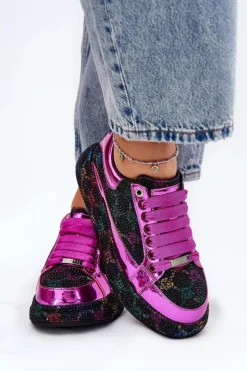 Damskie Zdobione Sneakersy Na Platformie GOE NN2N4006 Czarne