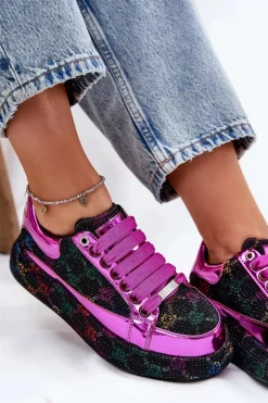 Damskie Zdobione Sneakersy Na Platformie GOE NN2N4006 Czarne