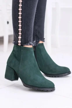 Damskie Zielone Skórzane Botki Na Słupku Nicole