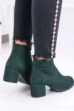 Damskie Zielone Skórzane Botki Na Słupku Nicole