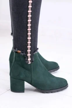 Damskie Zielone Skórzane Botki Na Słupku Nicole