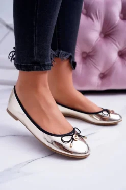 Damskie Złote Wsuwane Balerinki Cleoss