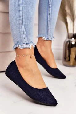 Delikatne Baleriny W Szpic Zamszowe Granatowe Dermeno