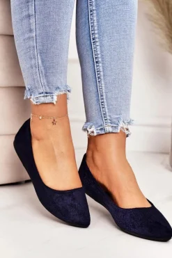 Delikatne Baleriny W Szpic Zamszowe Granatowe Dermeno