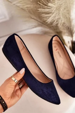 Delikatne Baleriny W Szpic Zamszowe Granatowe Dermeno