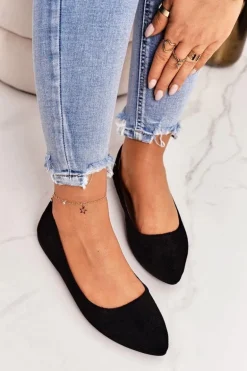 Delikatne Baleriny W Szpic Zamszowe Czarne Dermeno