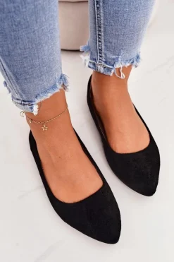 Delikatne Baleriny W Szpic Zamszowe Czarne Dermeno