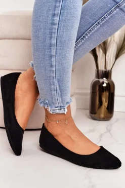 Delikatne Baleriny W Szpic Zamszowe Czarne Dermeno