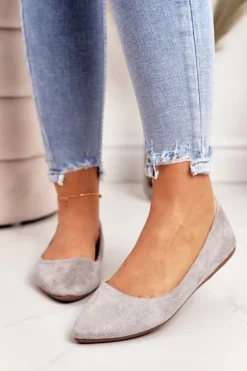 Delikatne Baleriny W Szpic Zamszowe Szare Dermeno