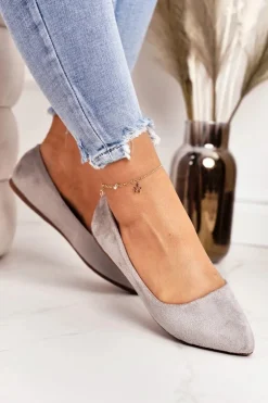 Delikatne Baleriny W Szpic Zamszowe Szare Dermeno