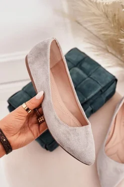 Delikatne Baleriny W Szpic Zamszowe Szare Dermeno