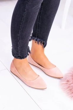 Delikatne Baleriny W Szpic Zamszowe Różowe Dermeno
