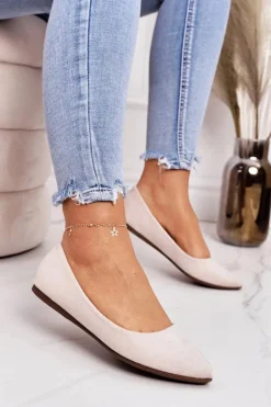 Delikatne Baleriny W Szpic Zamszowe Beżowe Dermeno