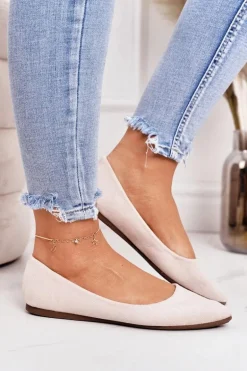 Delikatne Baleriny W Szpic Zamszowe Beżowe Dermeno