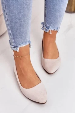 Delikatne Baleriny W Szpic Zamszowe Beżowe Dermeno