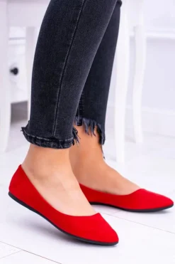 Delikatne Baleriny W Szpic Zamszowe Czerwone Dermeno