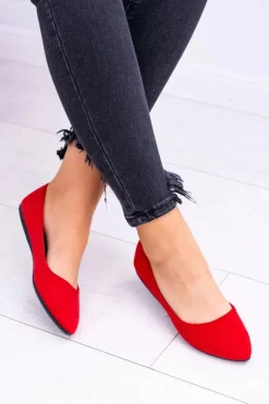 Delikatne Baleriny W Szpic Zamszowe Czerwone Dermeno