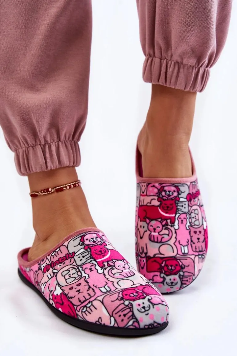 Domowe Klapki Papcie W Koty Inblu GF-12-023 Różowe