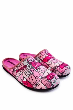 Domowe Klapki Papcie W Koty Inblu GF-12-023 Różowe